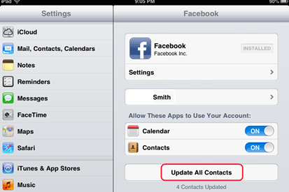 iOS Facebook Settings Options